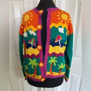 Hand Knit long sleeve sweater size small (oversize) chicka chicka Boom Boom PreK